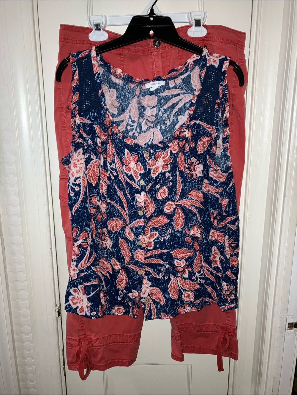 Maurices Navy Floral Sleeveless Tank with Coral Print